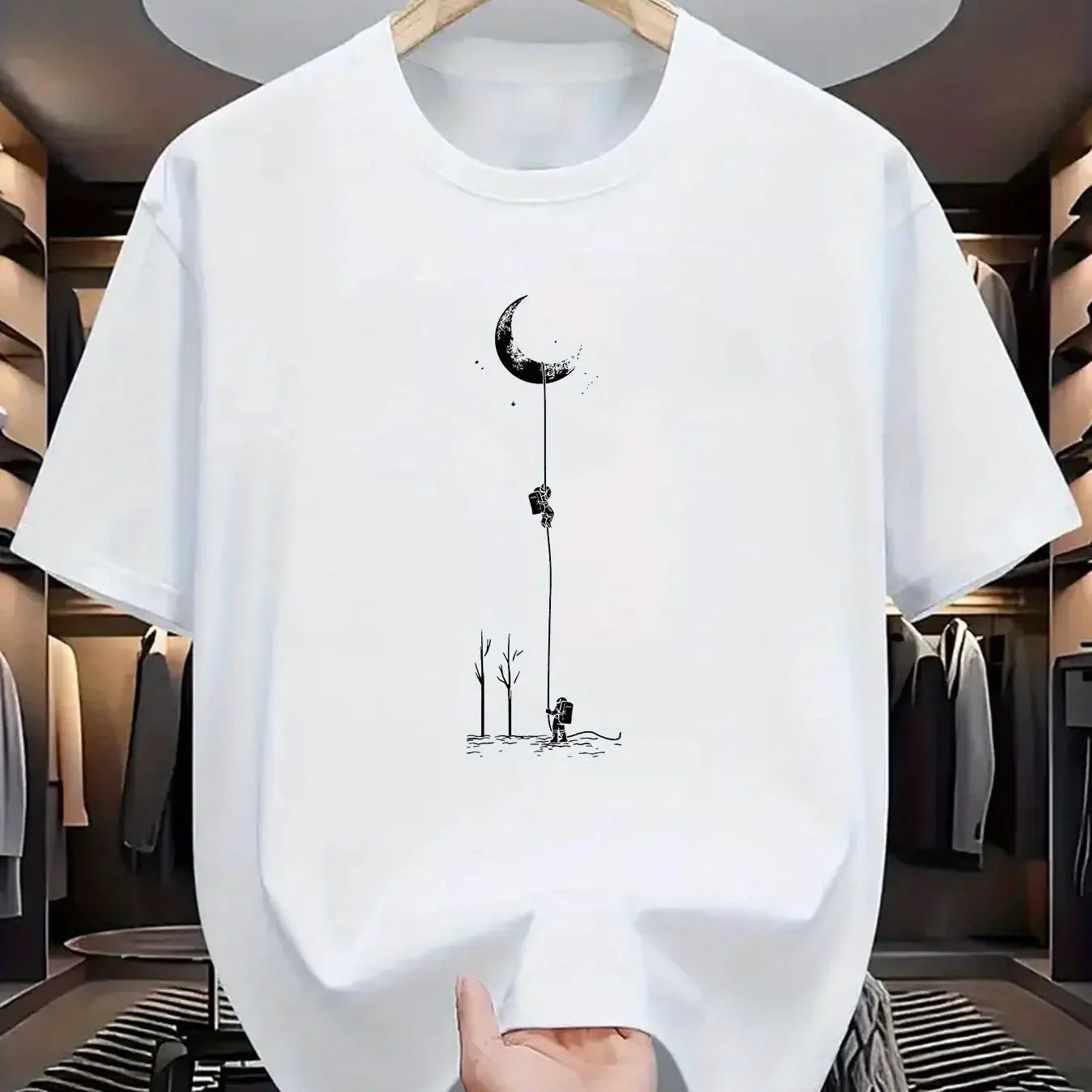 Summer Men's Casual Loose Accessories Plus Size Moon Landing Pattern Printed Round Neck Short Sleeve T-Shirt Top