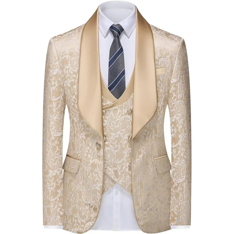 Men's 3-Piece Slim Fit Suit Set | Wedding & Prom Tuxedo (Blazer+Vest+Pants) for Formal Events & Groom Attire Breathable Lining