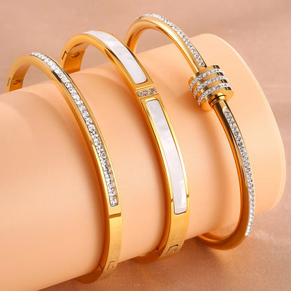 3PCS American Style Exquisite Stainless Steel Women's Bracelet Set, High-quality 18K Gold-plated Waterproof And Colorfast Gift