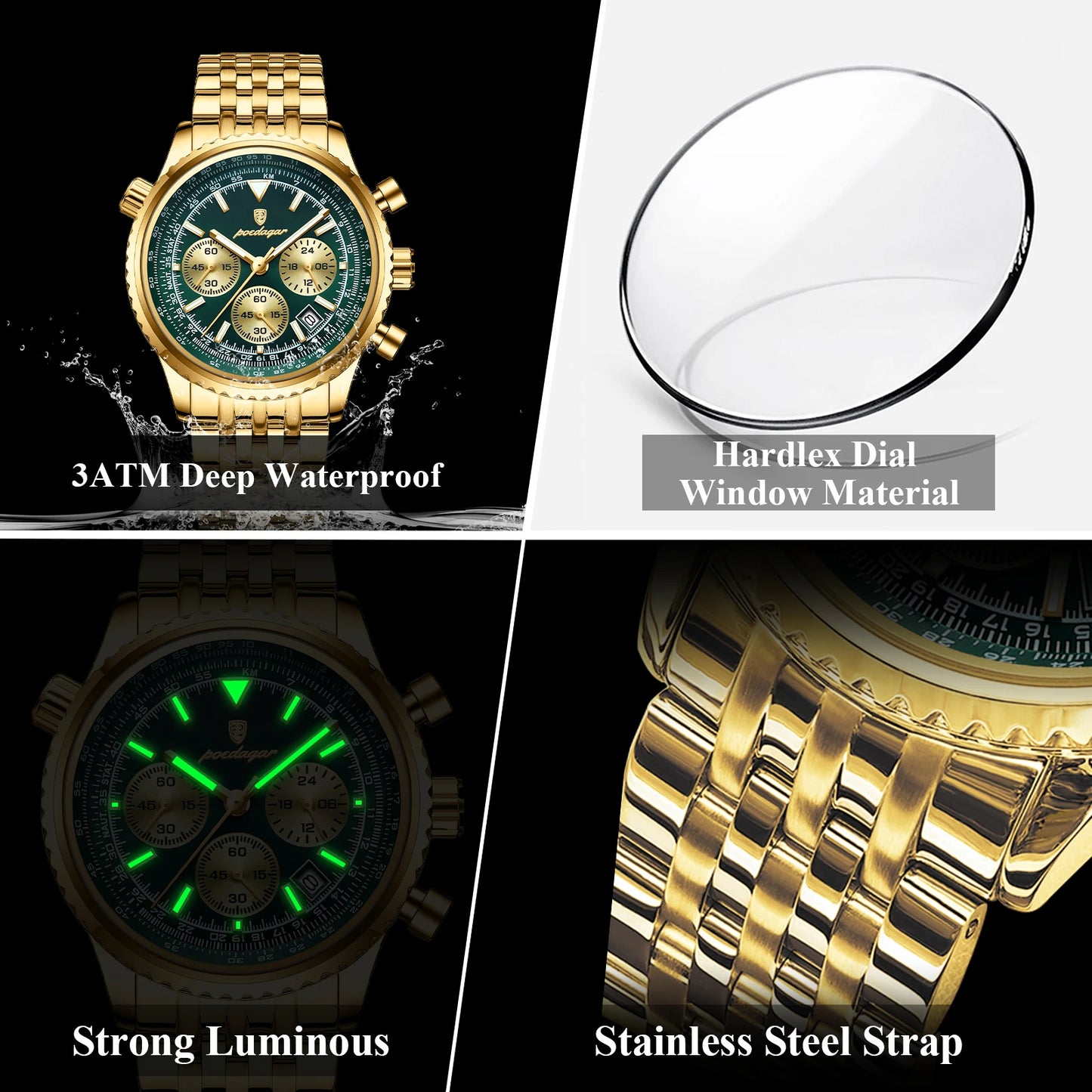 POEDAGAR Top Luxury Men's Watches Waterproof Luminous Chronograph Date Male Watch Stainless Steel Military Quartz Men Wristwatch