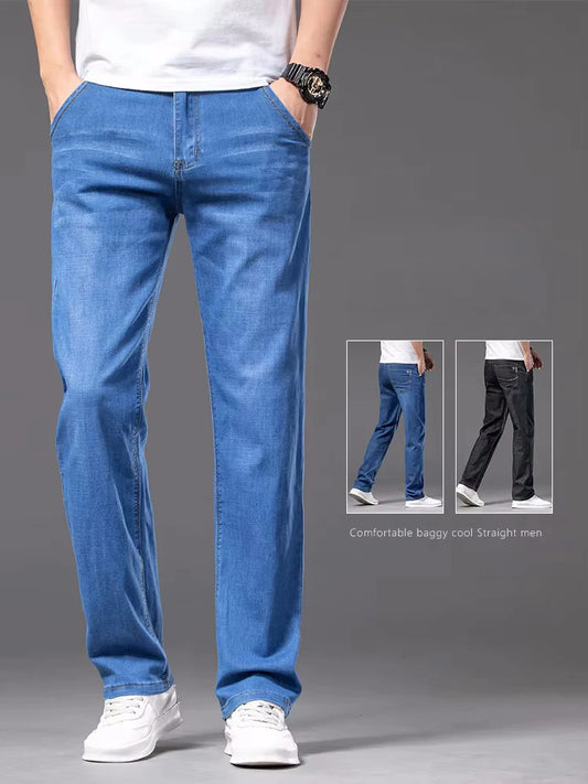 Plus Size 28-42 Men's Jeans Spring Summer Thin Business Classic Stretch Straight Denim Pants Male Brand Casual Loose Trousers