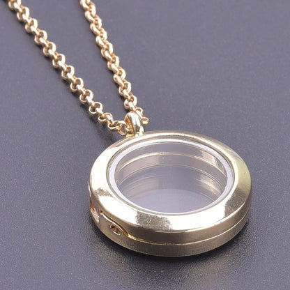 Glass Metal Gold Color Heart Round Water Drop Relicario Photo Locket Necklace Rhinestone Floating Charm O-shaped Chains Necklace
