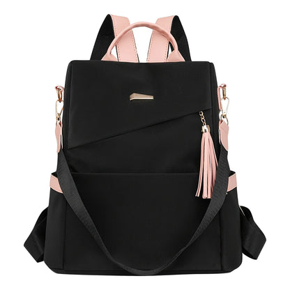 2025 Oxford Cloth Stitching Women'S Backpack Anti-Theft Back Zipper Girls Schoolbag Casual Travel Double Shoulder Backpack
