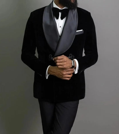 Black Velvet Smoking Jacket 1 Piece Male Blazer with Buttons Luxury Grooms Wedding Designer Party Wear Coat