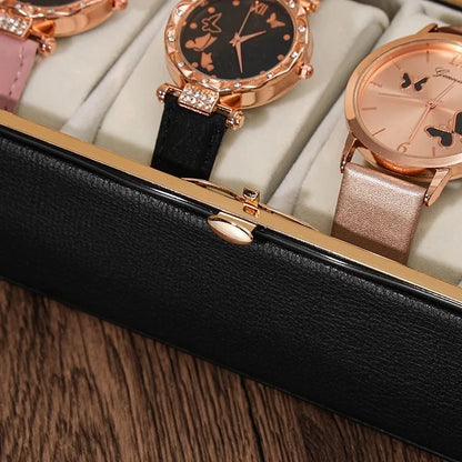 6-Box Checkered Watch Storage Case High-Grade Velvet Lining Waterproof Dustproof Anti-Fall Display Watch Box