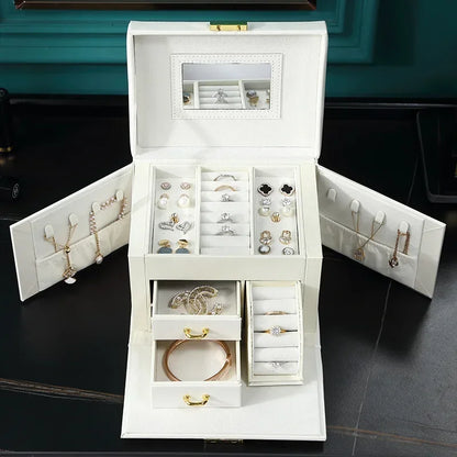 Hot Sale Large Jewelry Box Organizer PU Leather Multifunctional Drawer Velvet Earring Ring Necklace Storage Case Women Gifts