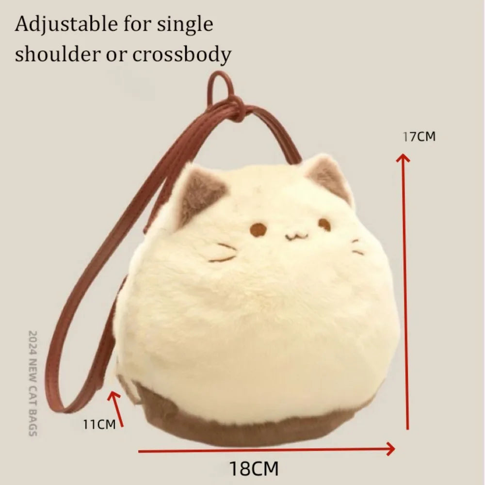 2025 Cute Plush Backpack Student Schoolbag Fashion Cartoon Furry Cat Bag Adorable Kitten Handbag for Woman Kids