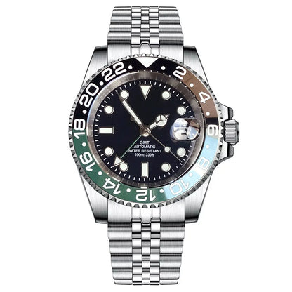 200m Waterproof NH34A Automatic Mechanical Diver Watch for Men GMT Movement Luminous Jubilee Strap Dual Time Glide Lock Buckle