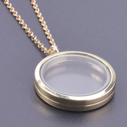 Glass Metal Gold Color Heart Round Water Drop Relicario Photo Locket Necklace Rhinestone Floating Charm O-shaped Chains Necklace