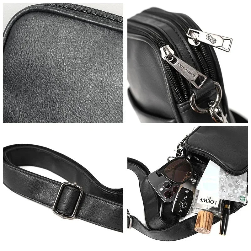Men's Cross Shoulder Bag Small Crossbody Bags for Man 2025 Leather Fashion Sling Messenger Mobile Phone Bags Mini Male Handbag