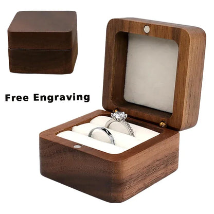 Square Double Ring Box Free Custom Engraved Wooden Ring Box for Wedding Ceremony Proposal or Engagement Ring Box Anniversar Gift