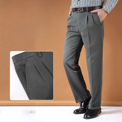 Men's Autumn Thick Cotton Classic Solid Color Casual Pants Bland High Waist Trousers Business Office Pants Clothing A240