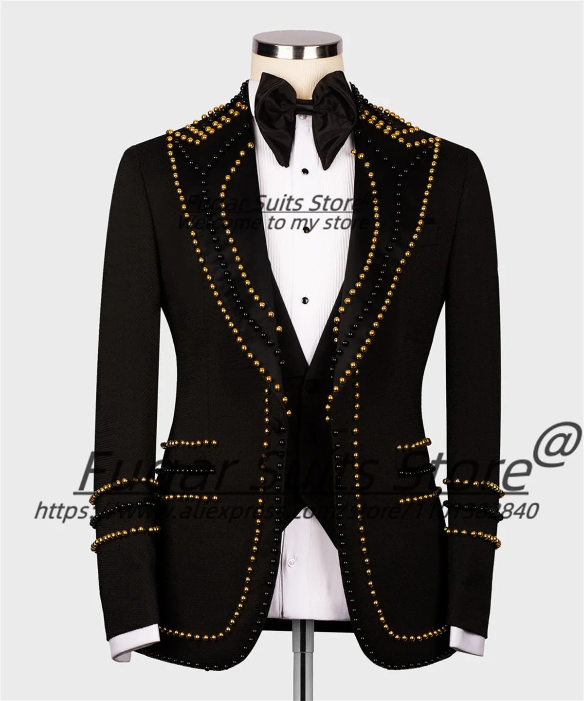 High-end Beadwork Men Suits Customized Slim Fit Peak Lapel Groom Wedding Tuxedos 3 Pieces Sets Male party Blazers Ropa Hombre