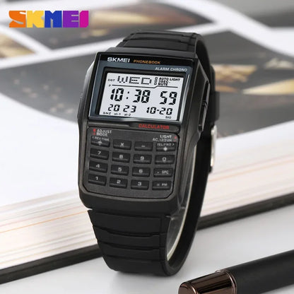SKMEI 2255 Dual Time Sports calculator Watch for Men Countdown Casual Phone Book Digital Mens Wristwatches Montre Homme 1278