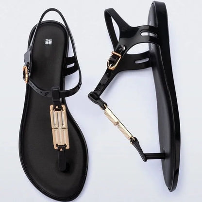 2025 New Arrival Brand Girl Fashion Flat Summer Women Metal Flip-flop Sandals Jelly Shoes Ladies Beach Shoes SM269
