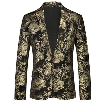 Beige Men's Long Sleeve Blazer,Gold Printed Party Suit Jacket,Asian Size M-6XL,Red Blue Silver Available Coats