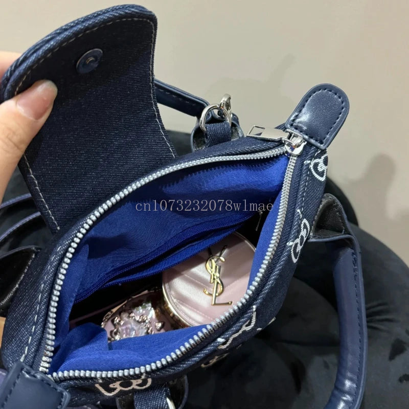 Hello Kitty Shoulder Crossbody Bag Cartoon Casual Cute Embroidery Zipper Denim Dumpling Bag Women Girls Gifts Y2k Messenger Bags