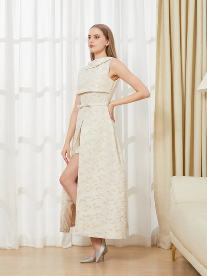 DEVCHATA Elegant Dress Summer New Fashion Women Long Maxi Backless Sleeveless Split Jacquard  Dresses Evening Dress Robes