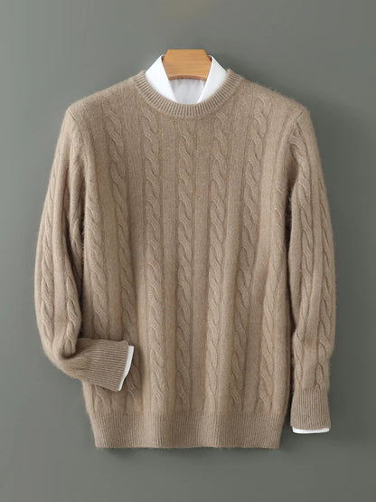 ANGEL Men's O-Neck Sweater Autumn Winter 100% Mink Cashmere Cable Knit Smart Casual Pullover Cashmere Knitwear High Quality Top