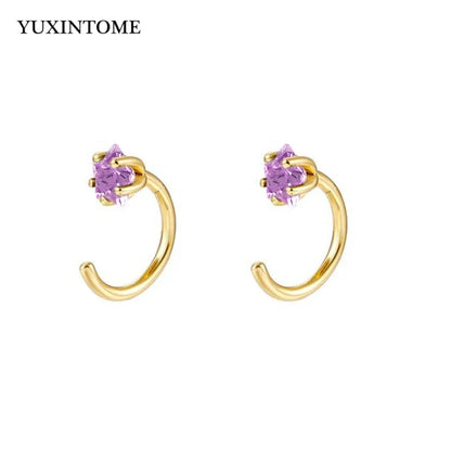 YUXINTOME Small 925 Sterling Silver Ear Needle C-Shaped Cartilage Piercing Stud Earrings For Women cartilage perforation Jewelry