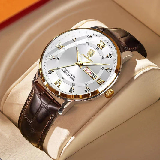 POEDAGAR Luxury Business Man Wristwatch Waterproof Luminous Leather Men's Quartz Watch High Quality Fashion Watches For Men Gift