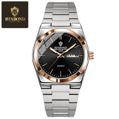 BINBOND Top Brand New 103 Fashionable Men's Quartz Watch Waterproof Night Light Dual Calendar Ultra Thin Men's Quartz Watch