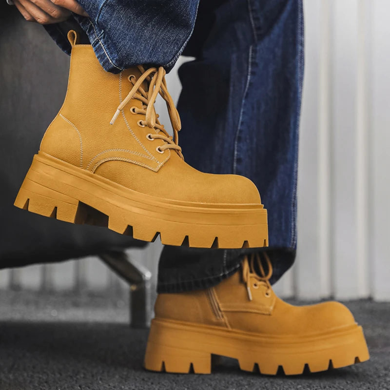 Autumn Men Casual Platform Boots Lace Up Sneakers Plush Chunky Ankle Boots Outdoor High-top Sneakers Comfortable Zip Shoes 38-46