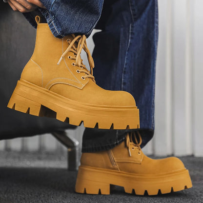 Autumn Men Casual Platform Boots Lace Up Sneakers Plush Chunky Ankle Boots Outdoor High-top Sneakers Comfortable Zip Shoes 38-46
