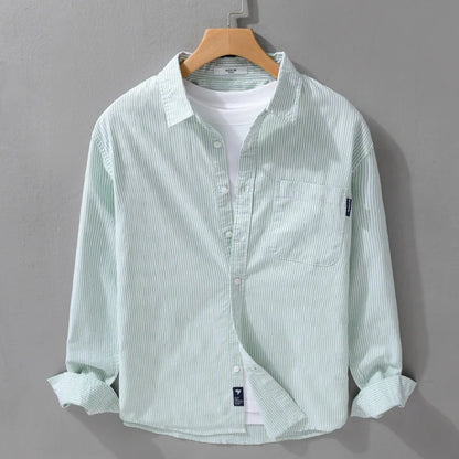Simple Striped 100% Cotton Shirts for Men Clothing Casual Big Pocket Long Sleeve Men Shirts FY9920