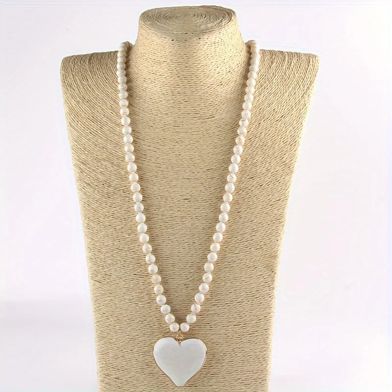 Ethnic style Creative turquoise necklace Women's heart pendant Vintage turquoise long necklace sweater chain