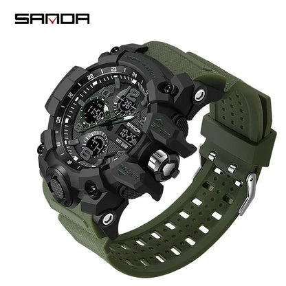 SANDA 6021 Sport Watch for Men Waterproof LED Dual Display Quartz Wristwatch Mens Digital Clock Military Stopwatch Reloj Hombre