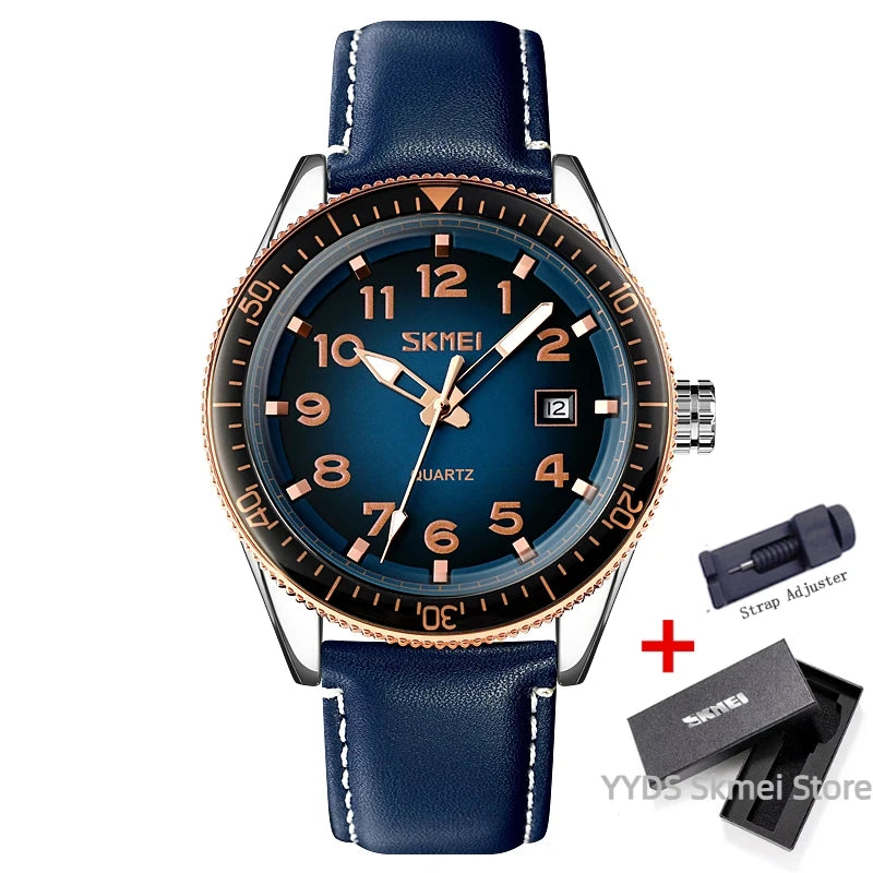 SKMEI 9232 Luxury Simple Sport Waterproof Men Business Mens Quartz Watches Leather Dial Wristwatches Calendar Clock Reloj Hombre