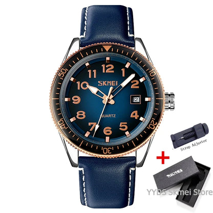 SKMEI 9232 Luxury Simple Sport Waterproof Men Business Mens Quartz Watches Leather Dial Wristwatches Calendar Clock Reloj Hombre