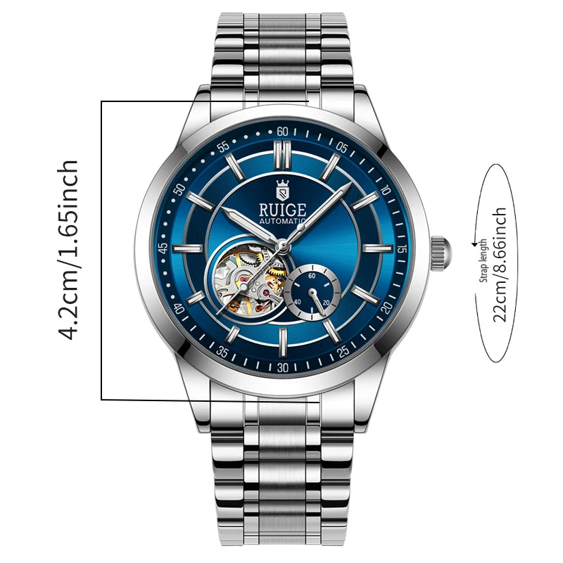 Men's Automatic Mechanical Watch - Elegant Stainless Steel, Calendar Function, Business and Leisure Style, Blue Dial and Date Wi