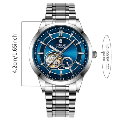 Men's Automatic Mechanical Watch - Elegant Stainless Steel, Calendar Function, Business and Leisure Style, Blue Dial and Date Wi