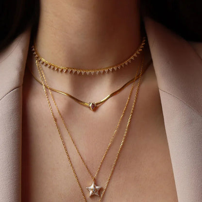 Colored Marquise eye stone necklaces stainless steel herringbone chain necklace for women minimalist dainty jewelry waterproof