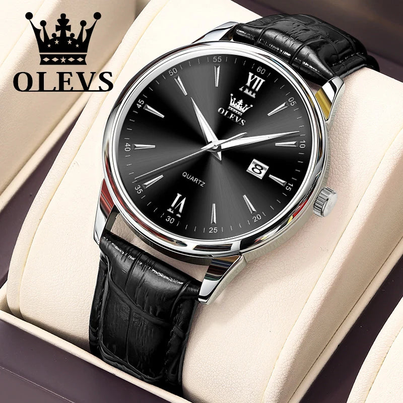 OLEVS High Quality Luxury Quartz Men Watch Original Leather Strap Waterproof Fashion Watches for Men Classic Men's Wrist Watches