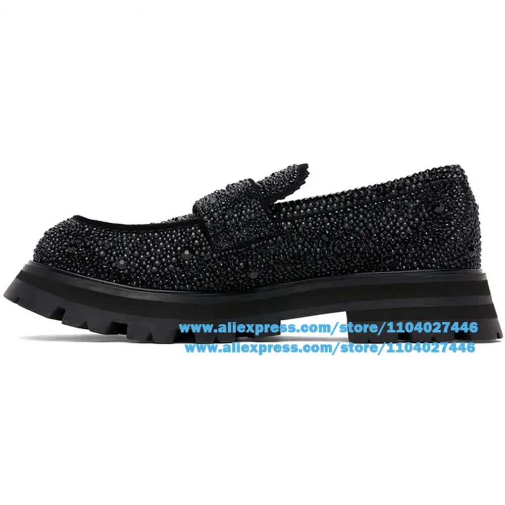 Black Rhinestone Men's Shoes Stylish Slip On Loafers Men Casual Shoes Wear-Resistant Trendy Luxury Handmade Shoe Men's Shoes