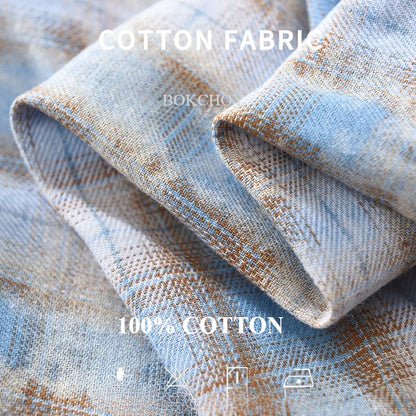 2025 Summer New 100% Cotton Casual Plaid Short Sleeve Shirt for Men Loose Turn-down Collar Shirt CM8265