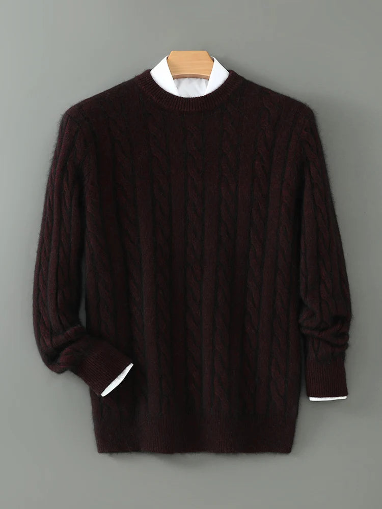 ANGEL Men's O-Neck Sweater Autumn Winter 100% Mink Cashmere Cable Knit Smart Casual Pullover Cashmere Knitwear High Quality Top