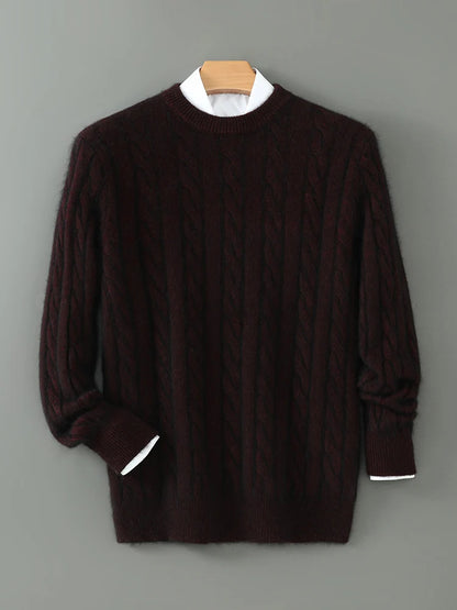 ANGEL Men's O-Neck Sweater Autumn Winter 100% Mink Cashmere Cable Knit Smart Casual Pullover Cashmere Knitwear High Quality Top