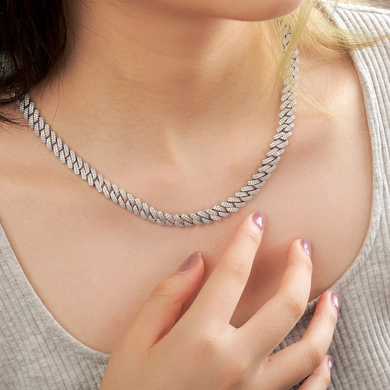 9mm Iced Out Miami Cuban Link Chain Men Jewelry D Color VVS Moissanite Certified Jewelry 925 Sterling Silver Necklace For Women