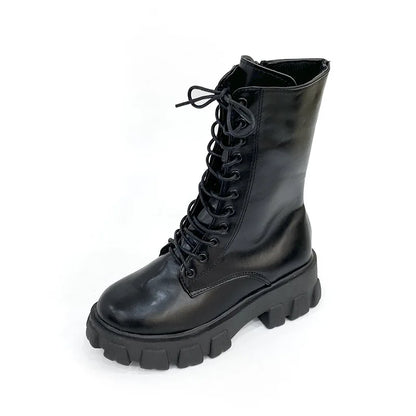 Botas MujerFashion Versatile Women Shoes Spring New British Style Women's Boots Thick Soled Anti Slip Women's Long Leather Boots