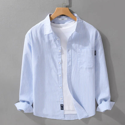 Simple Striped 100% Cotton Shirts for Men Clothing Casual Big Pocket Long Sleeve Men Shirts FY9920