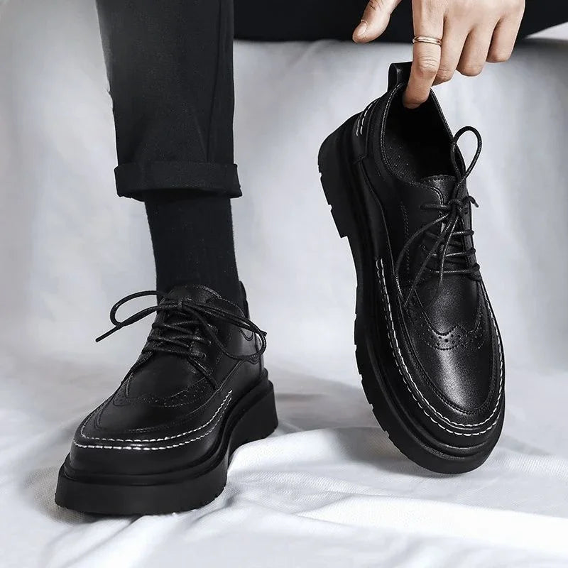 Man Casual Shoe Round Toe Leather Shoes For Men Brogue Luxury Sale Adults Fashion 2024 Elegant Cheap Clearance Korean Style Pu