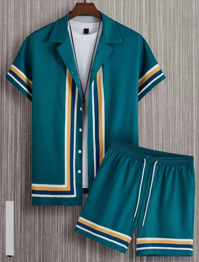 Hawaiian Shirt Set Men 3D Printed Blue White Porcelain Pattern Summer Fashion Casual Daily Oversized Shirt+shorts 2 Piece Set