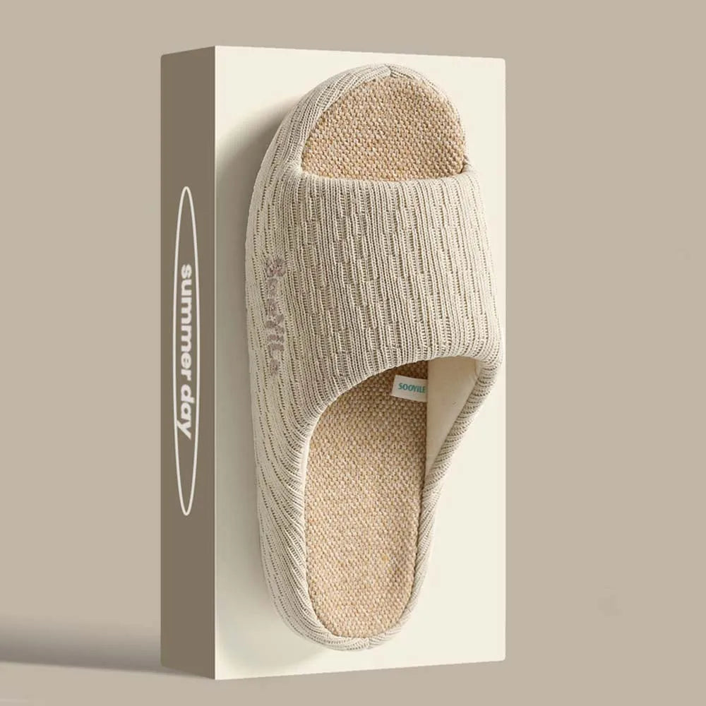 BASATU Men's Linen Slippers Breathable Open-Toe Non-Slip House Shoes Home Slippers Soft Sole Silent Shoes Cotton Linen Slippers