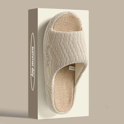 BASATU Men's Linen Slippers Breathable Open-Toe Non-Slip House Shoes Home Slippers Soft Sole Silent Shoes Cotton Linen Slippers