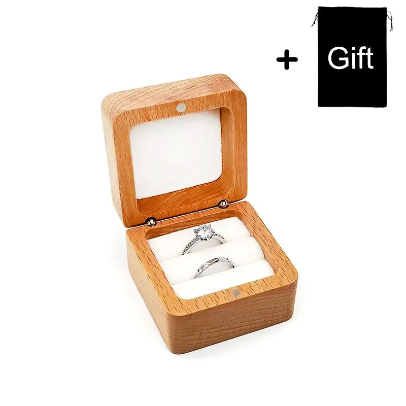 Square Double Ring Box Free Custom Engraved Wooden Ring Box for Wedding Ceremony Proposal or Engagement Ring Box Anniversar Gift