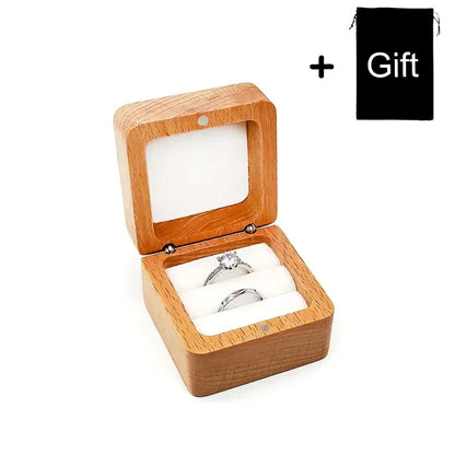 Square Double Ring Box Free Custom Engraved Wooden Ring Box for Wedding Ceremony Proposal or Engagement Ring Box Anniversar Gift